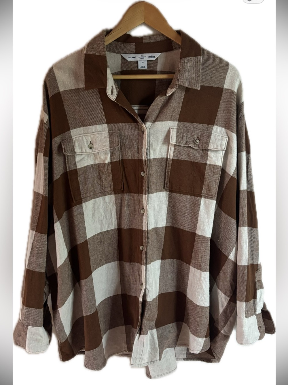 Old Navy Brown & White Plaid Button-Up Shirt